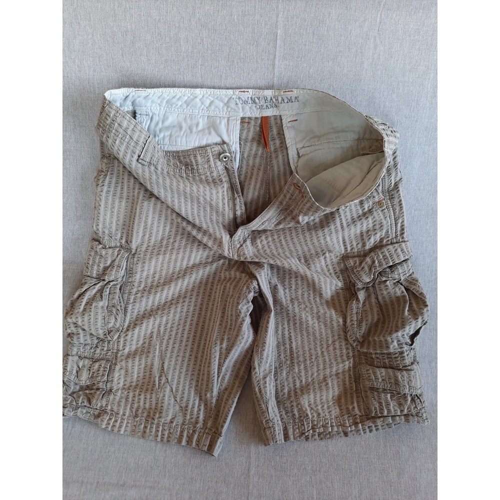 Tommy Bahama Jeans Men 36 Stripe Stretch Wrinkled Cargo Short Olive Green Cotton